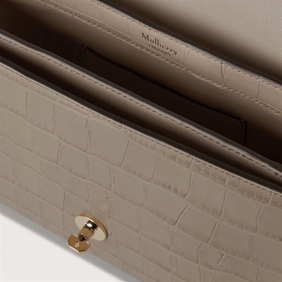 Mulberry Small Lana Top Handle Cashmere Taupe Shiny Small Croc